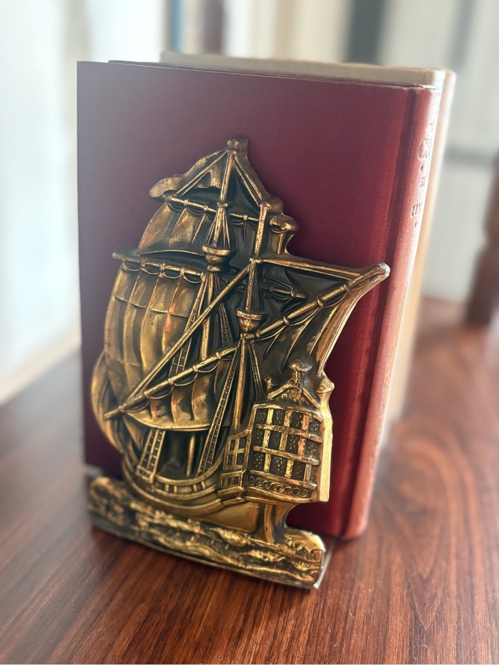 Vintage Brass Sailing Ship Bookend